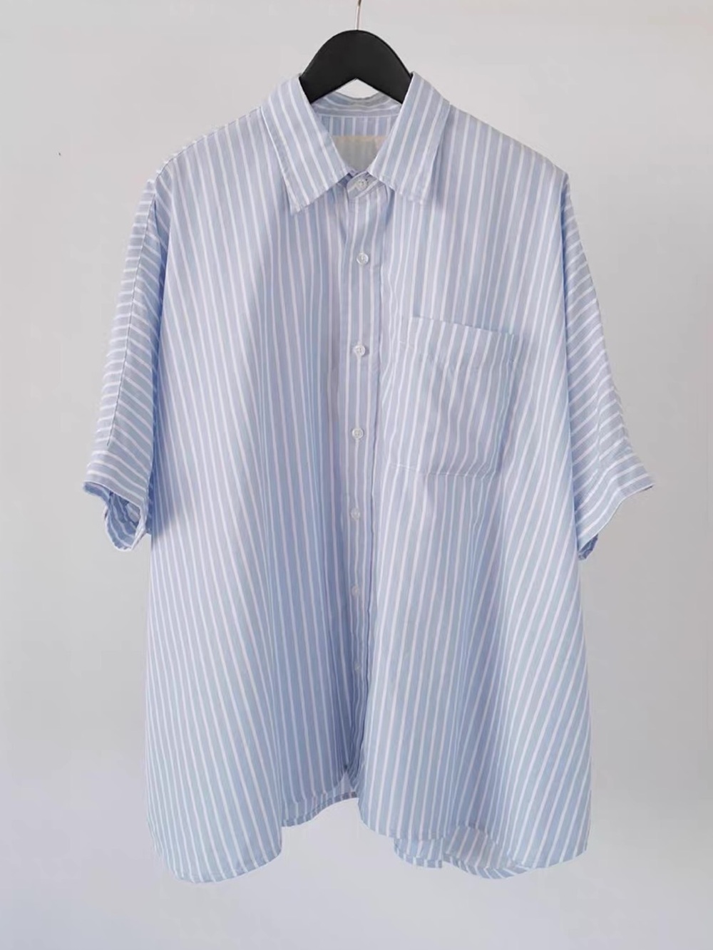 R13 Stripe Oversize Boxy Button-Up Shirt Light Blue Stripe, XS - Picture 5 of 8